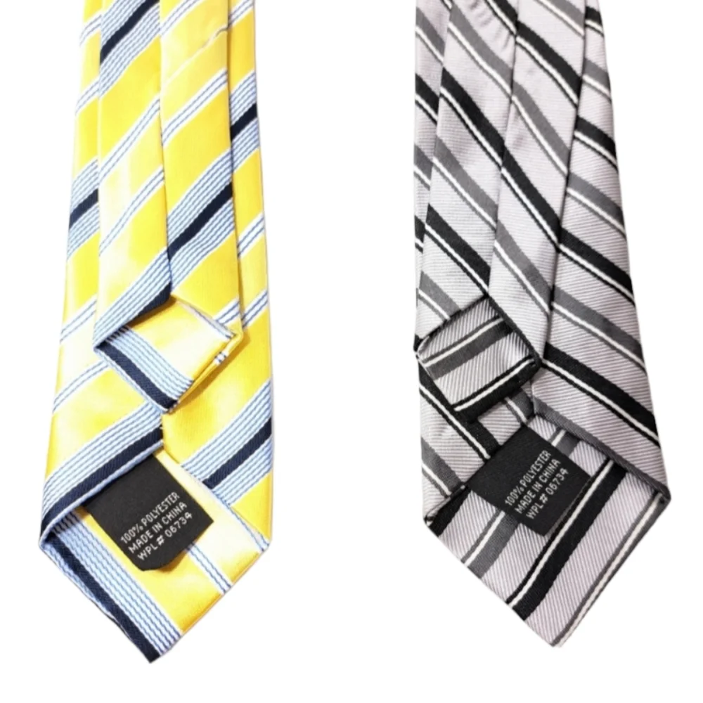 LOT OF‎ 2 Boys Clip Tie Yellow Blues White and Silver Black Grey Stripes